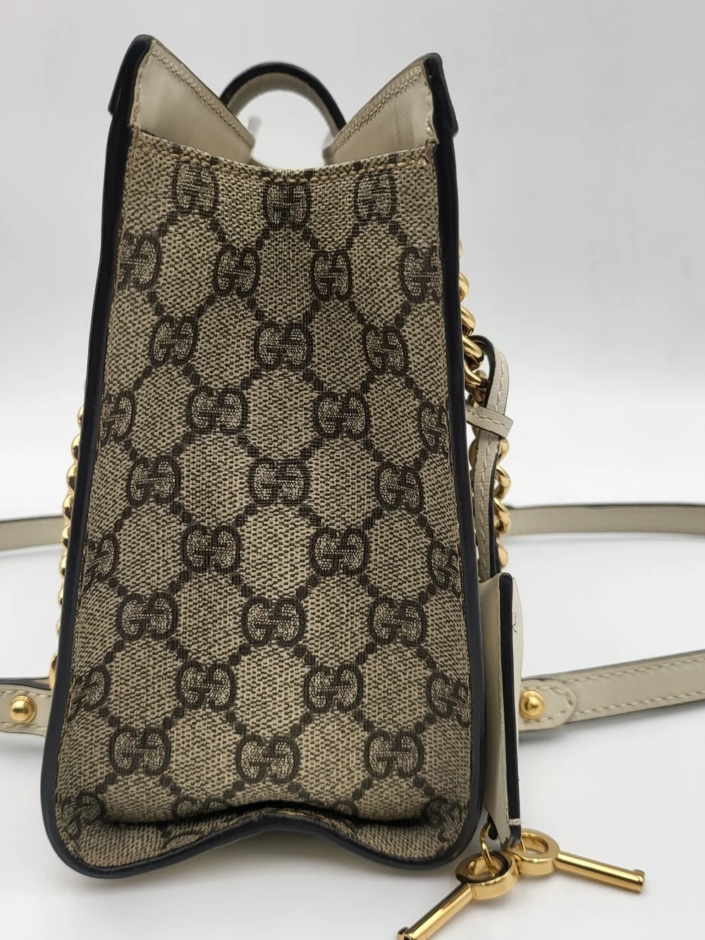 Gucci-GG Canvas Small Padlock  Calfskin Ebony Mystic White, Authentic...